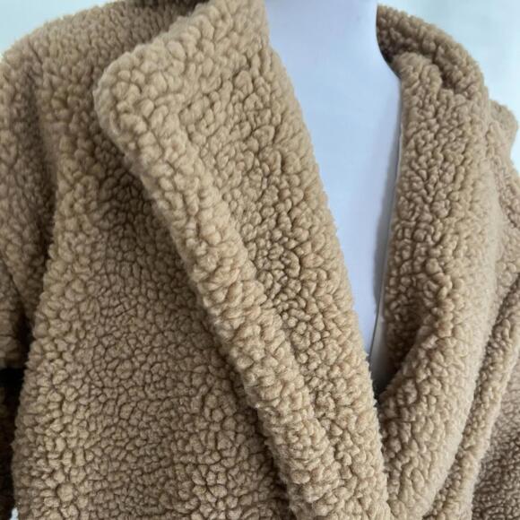 COMMENSE Teddy Bear Coat Size Small Brown Sherpa Faux Fur Long Trench Jacket NWT - Picture 3 of 7